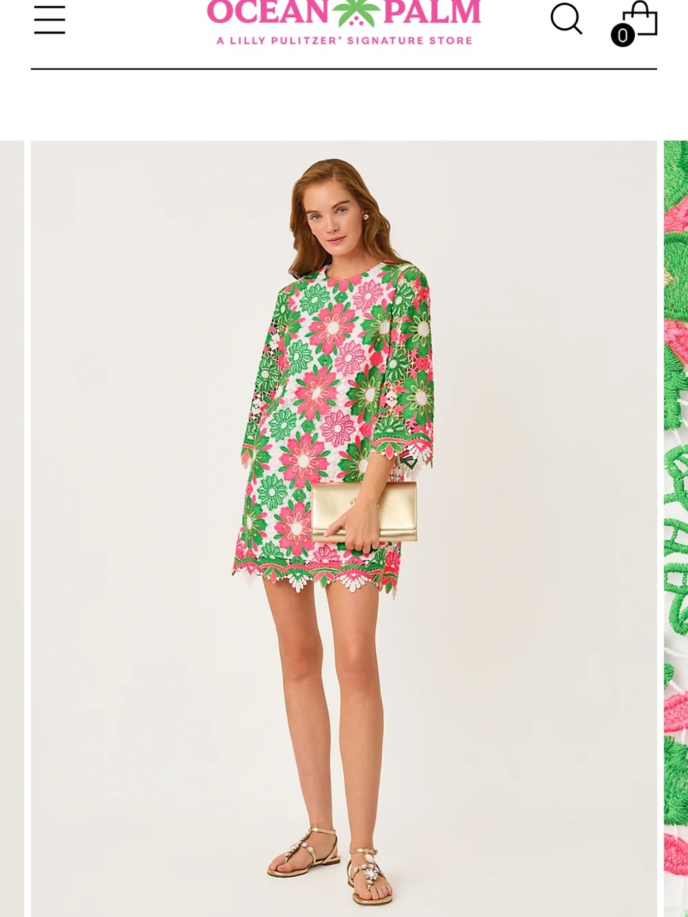 Lilly Pulitzer Pink & Green Floral Lace-Trim Shift Dress